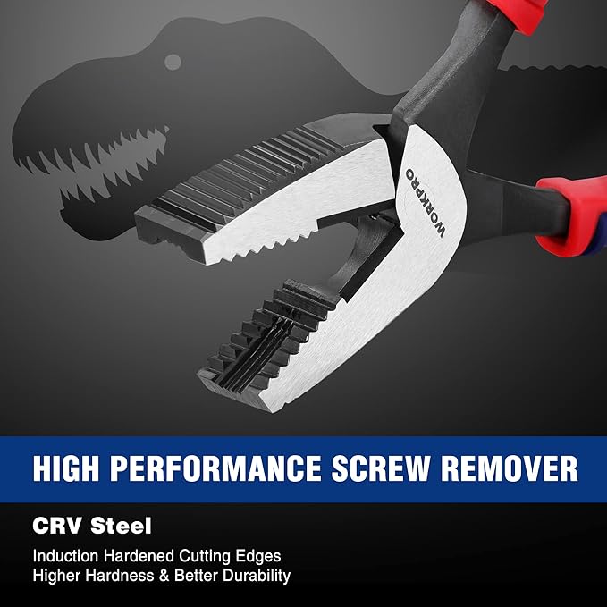 WORKPRO 8" Linesman Screw Extractor Pliers with Unique Non-slip Jaws, Stripped Screw Remover Tool, Lineman Pliers for Quickly Removal of Damaged or Rusted Fasteners