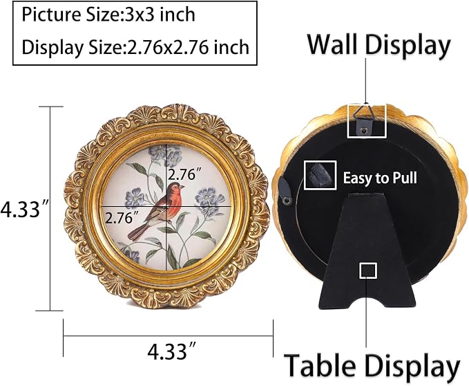 Vintage Picture Frames 3x3 Round Bronze Antique Picture Frames - Image 6