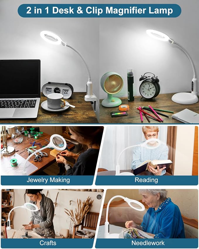 12X Magnifying Glass with Light and Stand, Real Glass, LED 5 Color Modes - Image 7