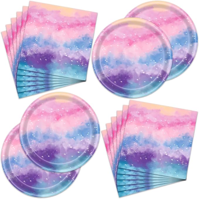 40Pcs Tie Dye Birthday Party Decorations Rainbow Birthday Plates and Napkins by Unknown