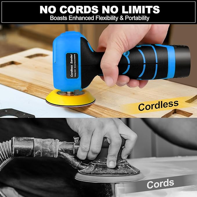 Cordless Sander, 3" Palm Sander with 16.8V 3.0Ah Li-ion Battery, 3500RPM Mini Polisher, 19 Accessories Sander Tool for Sanding/Polishing/Waxing/Cleaning