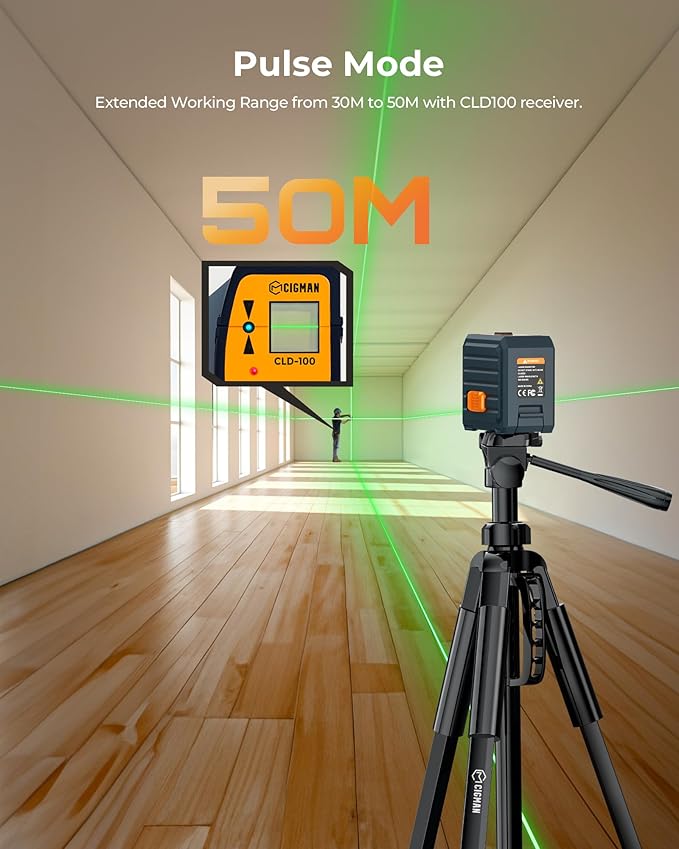 Laser Level, CIGMAN Self-Leveling - 100 feet, Compact 6.4 oz, Perfect for Pictures Hanging, Floor Tile, Ideal for DIY Projects and Home Renovation, L-Magnetic Bracket, Battery Included