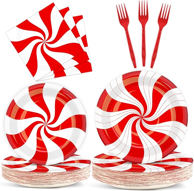 100Pcs Christmas Peppermint Paper Plates and Napkins Party Supplies Candy Cane by Qyeahkj