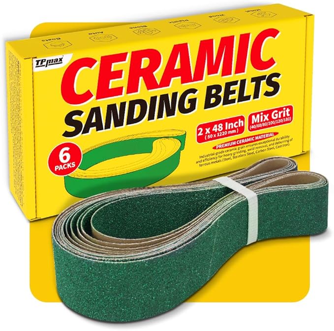 6 Pack 2 x 48 Inch Zirconia Ceramic Sanding Belts Kit – 40, 60, 80, 100, 120, 180 Grits Premium Metal Grinding Belts for Knife Sharpening, Stock Removal, and Bevel Work