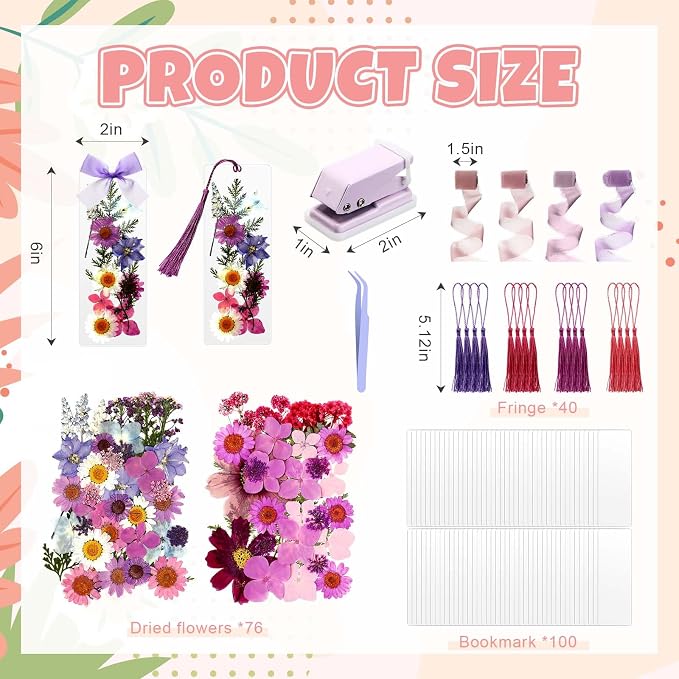 AmazingSpark 222 Pcs Dried Flower Bookmark Making Kit Include DIY Pressed - Image 2