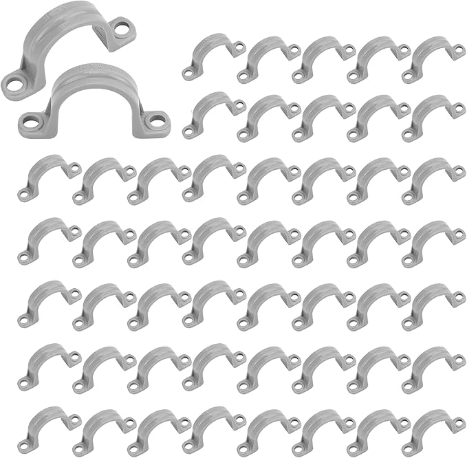 100 Pcs PVC Pipe Straps 3/4 Inch, Plastic Conduit Clamp Pipe, 2 Holes Heavy Duty U Clamps for 3/4 PVC Pipe Conduit Cables Hose