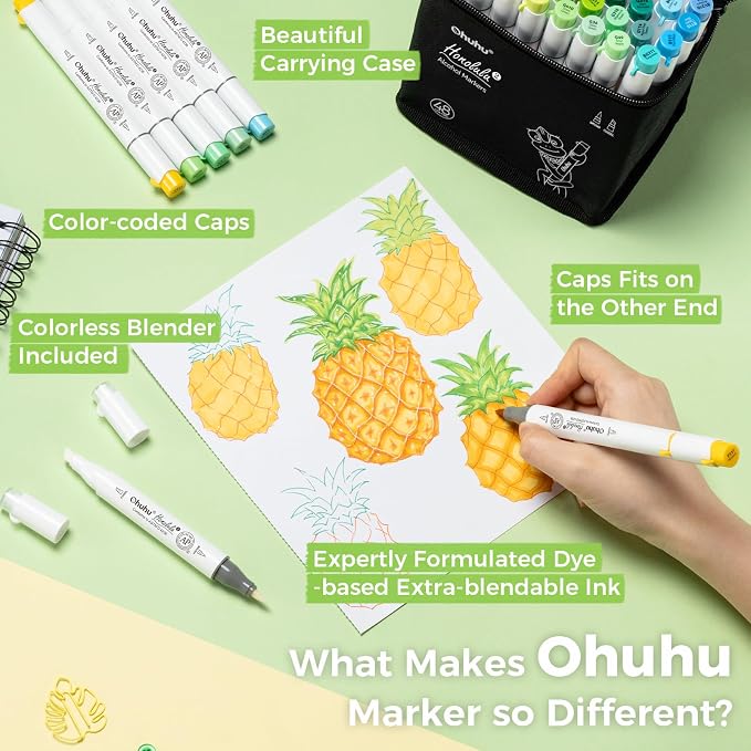 Ohuhu Alcohol Markers Brush& Chisel 48 Colors - Image 7
