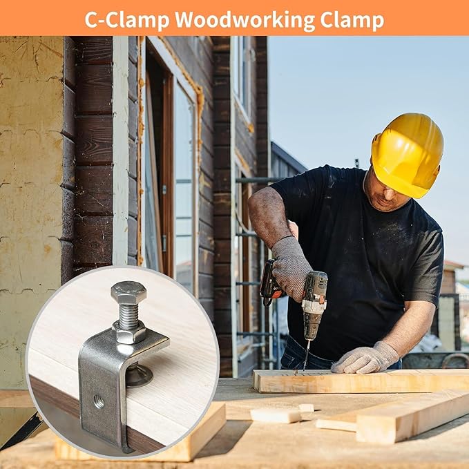 Stainless Steel C Clamps, Mini Tiger Clamp Set for Mounting, Heavy Duty Metal U Clamps, Small Desk G-Clamp with 0.79 Inch Stable Wide Jaw Opening for Metal Working Woodworking Welding Building (6pcs)