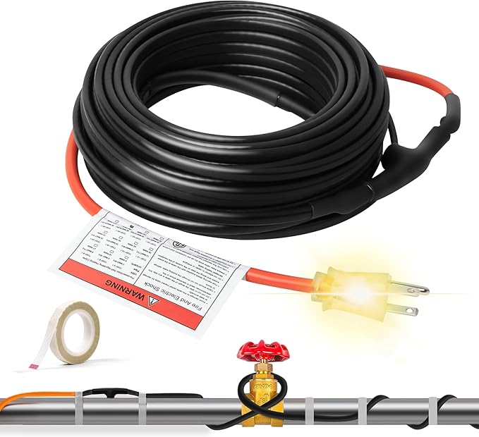 Efficient Water Pipe Heat Tape for Water Pipe Freeze Protection, Self-Regulating Heating Cable for Metal and Plastic Pipes, Energy-Saving Water Pipe Heating Cable, 6Ft, 120V