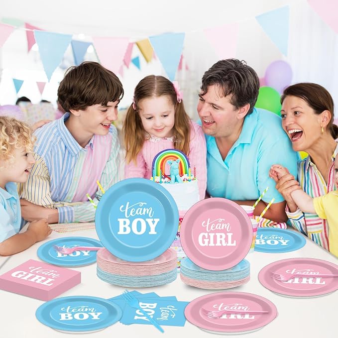 200pcs Gender Reveal Plates Napkins Gender Reveal Paper Tableware Set Blue and - Image 6