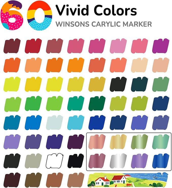 WINSONS Acrylic Markers, 60 Dual-Tip Paint Pens - Image 7