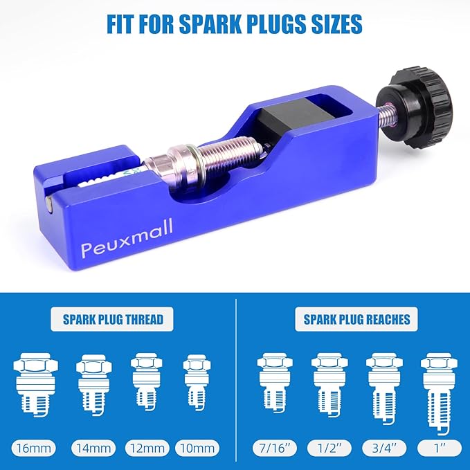 Spark Plug Gap Tool, Spark Plug Gapping Tool with 32 Blade Steel Feeler Gauge, Universal Spark Plug Gap Tool for Most 10mm 12mm 14mm 16mm Spark Plugs (Blue)