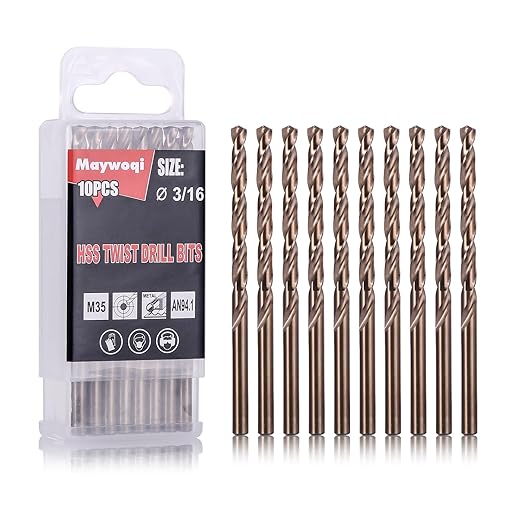 3/16 Inch Cobalt Drill Bit Set (10Pcs), M35 Fully Grounded 5% Cobalt Bits for Hardened Metals, Stainless Steel, Cast Iron and Wooden Plastics, with Storage Box