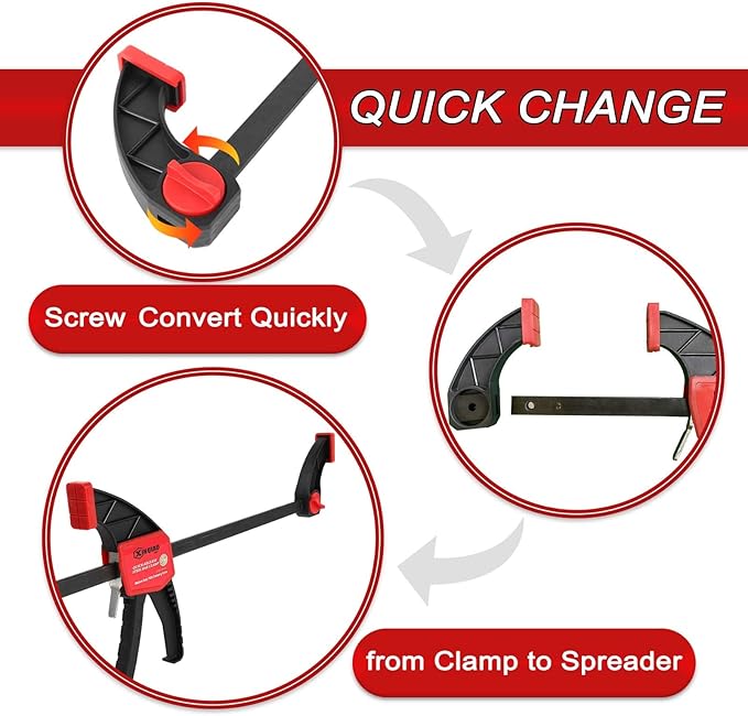 XINQIAO Bar Clamps for Woodworking 12 Inch (2) Wood Clamps Set, One-Handed Spreader with 150 LBS for Stable and Reliable Fixing Solutions