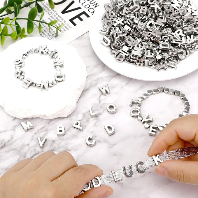 Augshy 700Pcs Silver Large Alphabet Letter Beads - Image 4