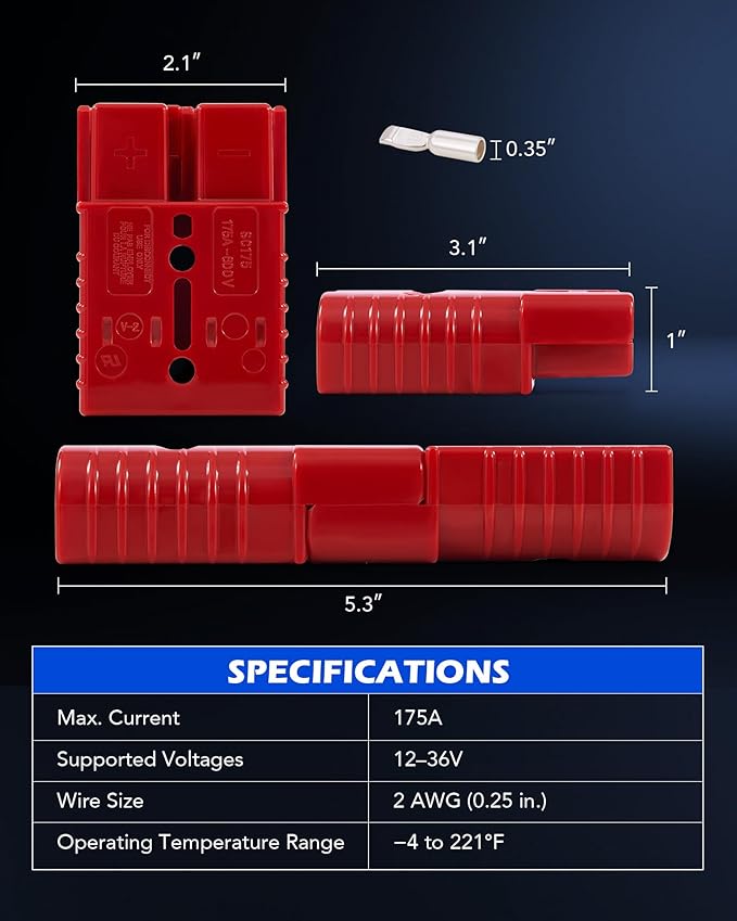 ORION MOTOR TECH Wire Connector 4 Pack, 175A Wire Harness Plug Kit for 2 Gauge Cables, 12V to 36V Battery Quick Connect Disconnect Set for Car Bike ATV Winches Lifts Motors More, Set of 4, Red