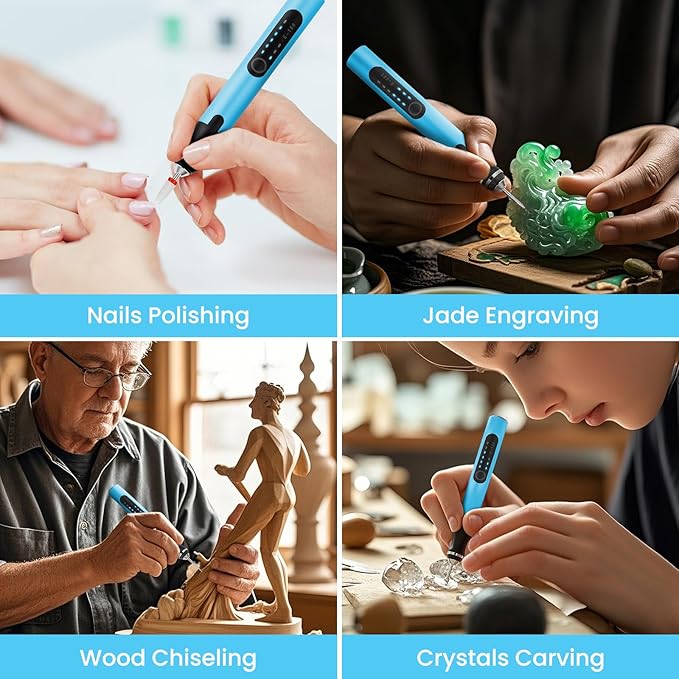 Electric Engraving Pen with 37 Bits, USB Rechargeable Cordless Etching Engraving Tool, Portable DIY Rotary Engraver for Jewelry Wood Glass Stone Carving (Blue)