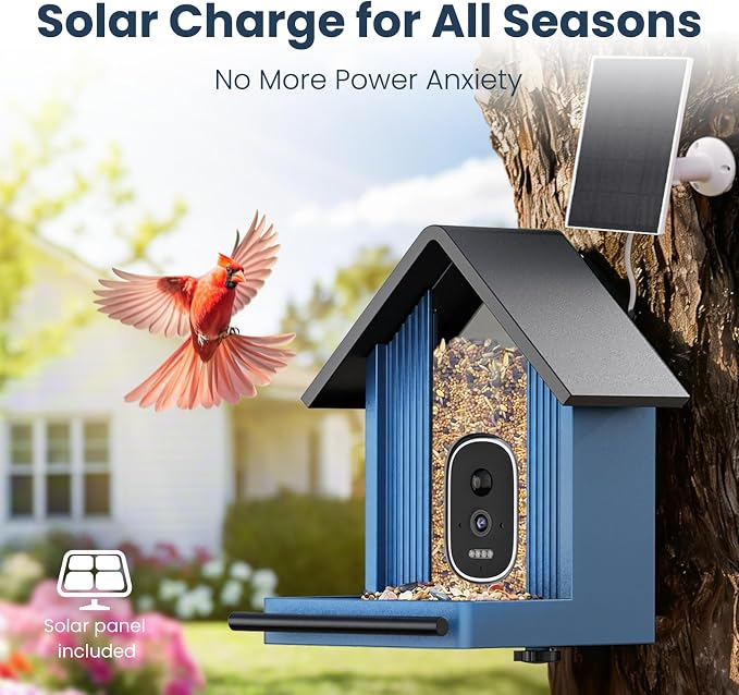 Smart Metal Bird Feeder with Camera, Light Blue | Squirrel Proof, 2.5K UHD AI - Image 6