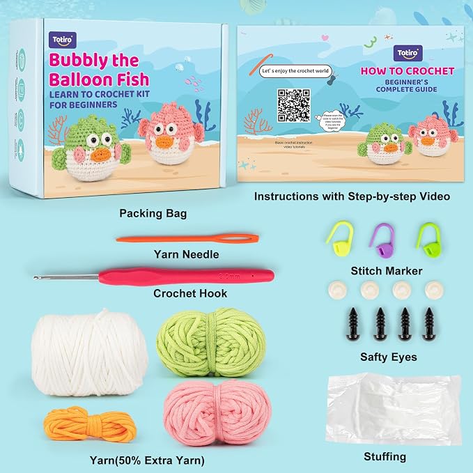 Totiro Crochet Kit for Beginners, Balloon Fish Amigurumi Starter Kit, Easy DIY - Image 4
