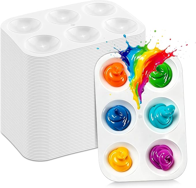 30 PCS White Plastic Watercolor Palette, 6 Well Rectangular Paint Palettes by DLOnline