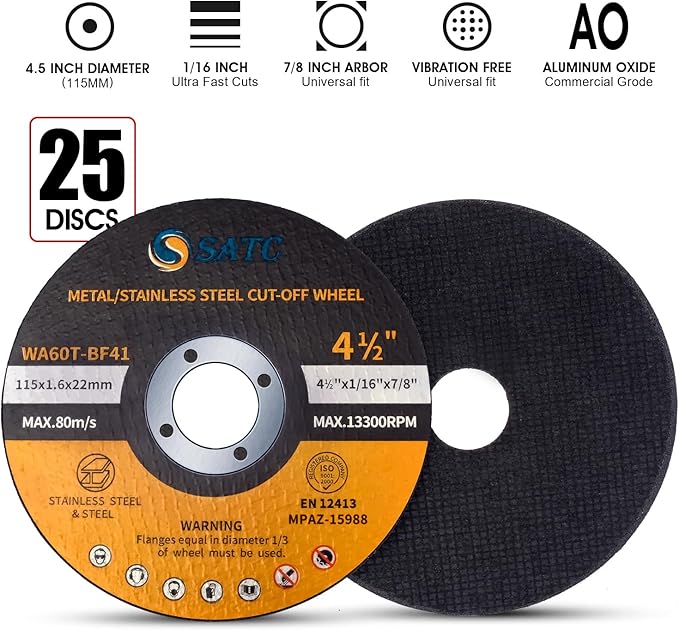 S SATC 25 PCS Cut Off Wheels 4 1/2 Inch Angle Grinder Cutting Wheel 4.5 x 1/16 x 7/8 inch Cutting Wheel Die Grinder Cutting Disc Fits Angle Grinder Air Tool