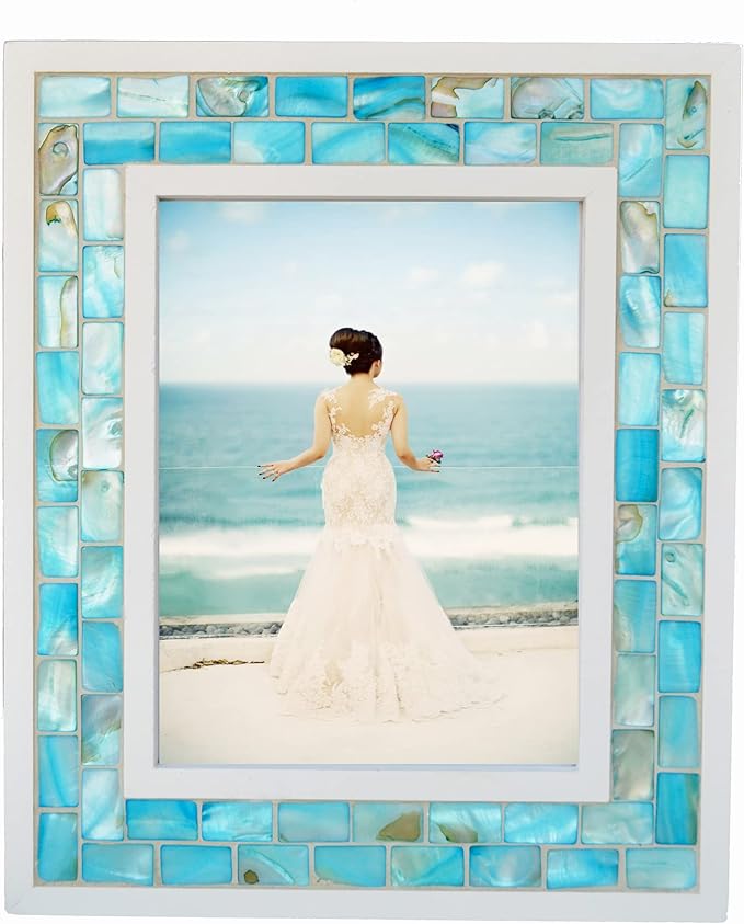 Beach Picture Frame 6x8, Mother of Pearl Photo Frame, Mosaic Glass 6 by 8 by GIFTME5