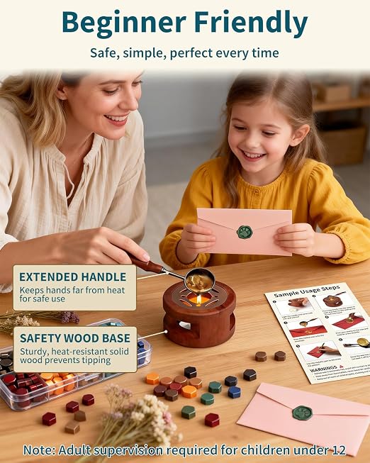 Wax Seal Stamp Kit for Beginners: Wax Sealing Tool Set 3 Brass Stamp Heads - Image 5