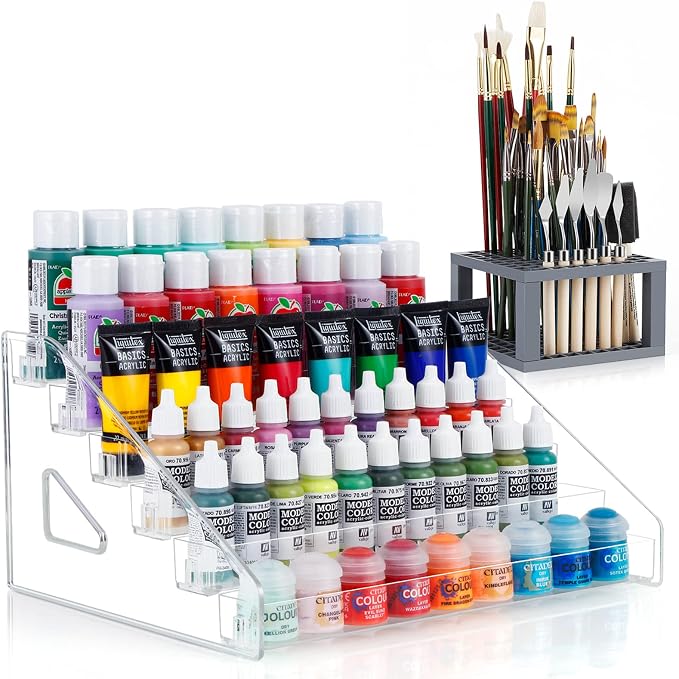 6-Layer Acrylic Organizer with Brush Holder, Easy Assembly Storage Rack by ARFETIGO