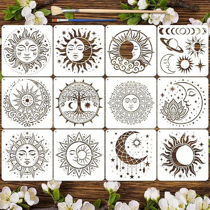 12pcs Mandala Sun and Moon Stencils by Unknown
