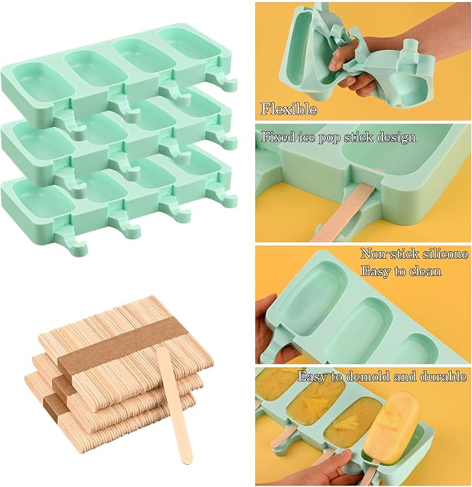 Sakolla Large Silicone Popsicle Molds Set of 3, Oval 4 Cavities Homemade Ice - Image 3