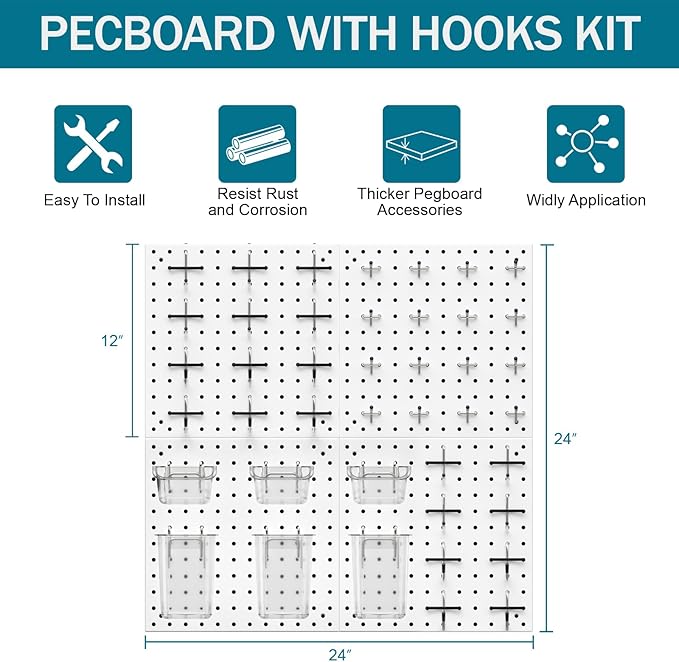Peg Board Kit, Includes Pegboard and Accessories, - Image 4