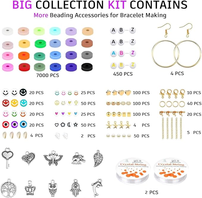 Gionlion Clay Beads Bracelet Making Kit, Pack 2 Boxes Preppy Letter Spacer - Image 3