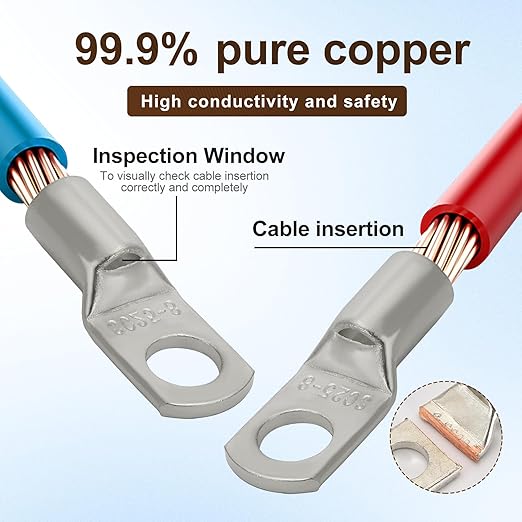 Thick Copper Electric Wire Lugs,10Pcs Tinned Copper Gauge 4Awg-5/16(M8) Ring Heavy Duty Battery Cable Lugs Ends Ring Terminals Connectors with 10Pcs 3:1 Heat Shrink Tubing Assortment Kit
