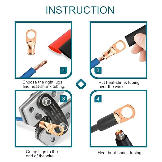 10PCS Battery Cable Ends, 8 Gauge Wire Connectors 1/2 Copper Wire Lugs, Bare Copper Eyelets with Heat Shrink Tubing by HOUSUN