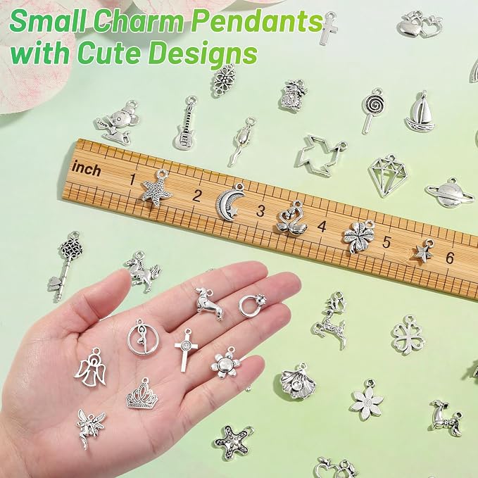 Acejoz 200Pcs Silver Charms for Jewelry Making and Bracelets, Wholesale Bulk - Image 4
