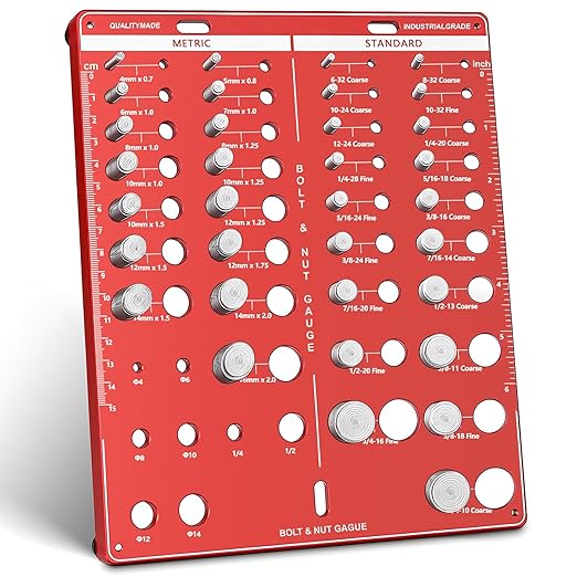 42 Nut and Bolt Thread Checker, Bolt Size and Thread Gauge, Screw Identifier Gauge with 19 Standard & 15 Metric Bolt & 8 Drill Bit Gauge, Gift for Mechanic Dad Son