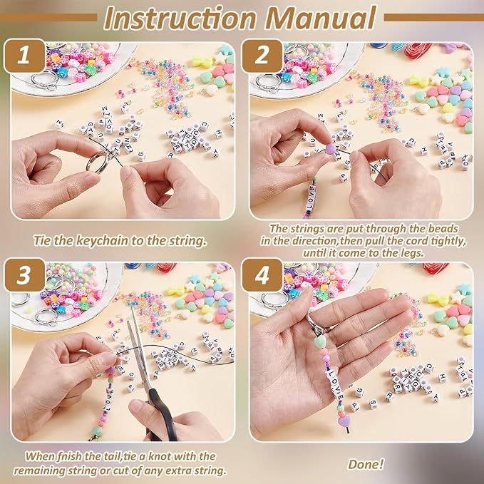 CRAFTYMELODY 606Pcs DIY Keychain Making Crafts Kits Beaded Keychain Making Kit - Image 3
