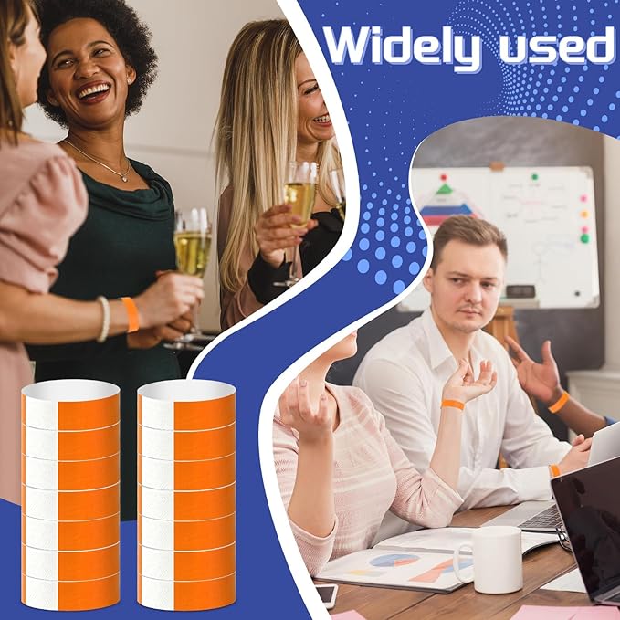 500 Pcs Orange Paper Wristbands for Events Waterproof Neon Wrist Bands Adhesive Concert Identification Wristbands Hand Bands for Events (Orange)