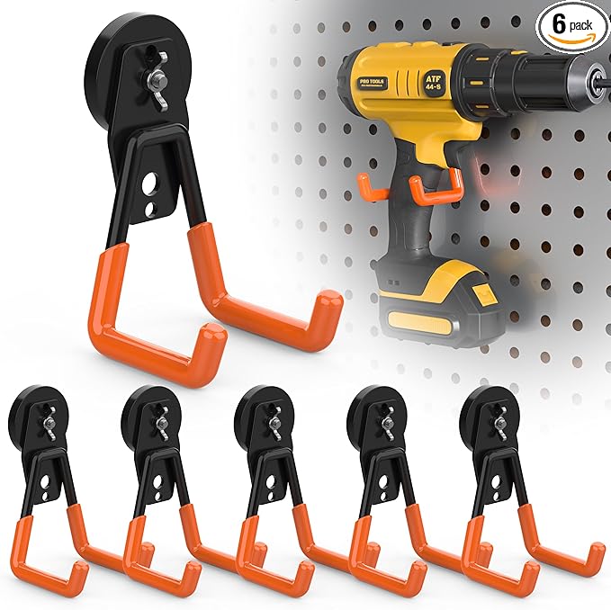 6 Pack Large Magnetic Hooks Heavy Duty Extra Strong Magnetic Garage Hooks Big NdFeB Industrial Magnet Hooks Magnetic Utility Storage Holder Organization with Anti-Slip Coating for Hanging Garden Tool