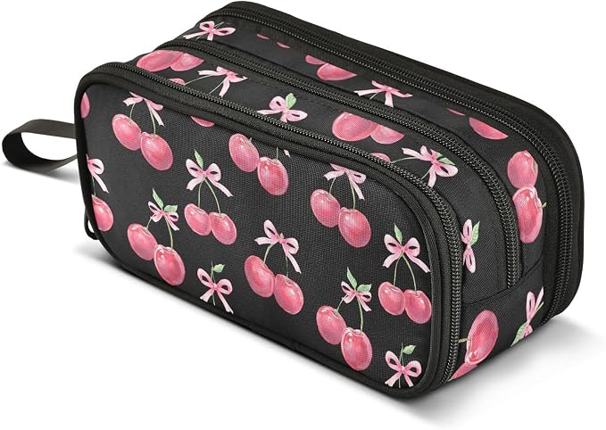 Watercolor Cherry Bow Pencil Case Box Boys Girls Large Pencil Pouch Zipper by BOENLE-WELCOMEYOURCOMING