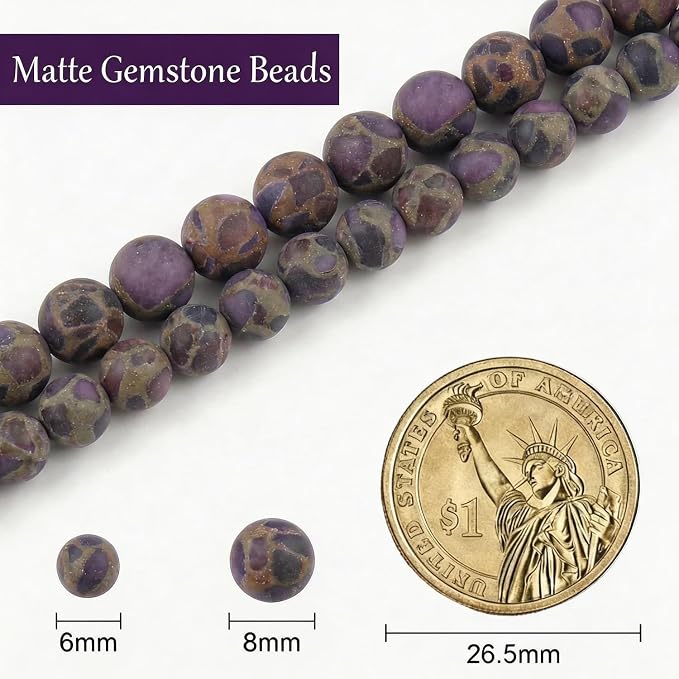 8mm Matte Purple Cloisonne Jasper Bead, 15-Inch Matte Round Loose Stone Beads - Image 3
