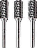 LU&MN SA-5 Tungsten Carbide Burr Cylinder Shape Double Cut Rotary Burr File(1/2” Cutter Dia X 1”Cutter Length) with 1/4'' Shank Dia,3PCS