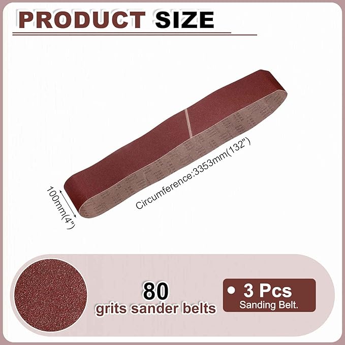 HARFINGTON 4 x 132 Inch Sanding Belts, 3 Pcs 80 Grit Aluminum Oxide Abrasive Belt Sander File Belt for Woodworking, Metal Polishing, Knife Sharpener