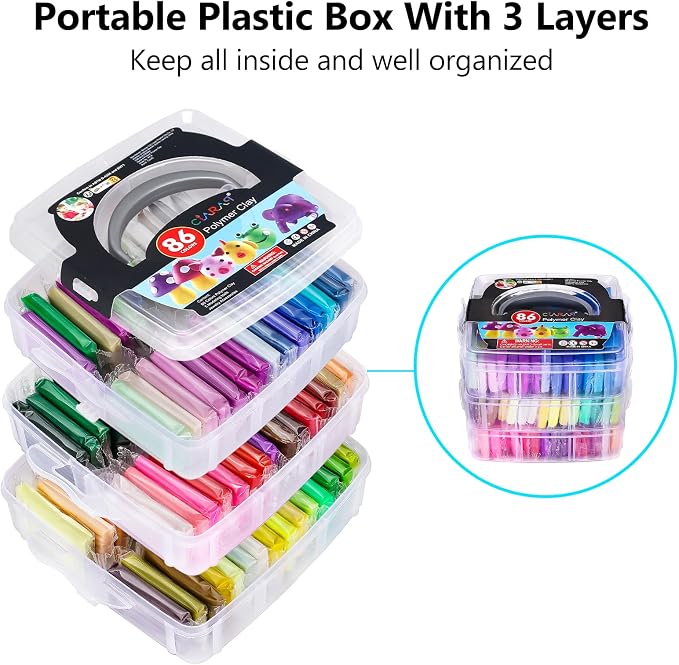 CiaraQ 86-Color Polymer Clay Oven Bake Modeling Kit | 14 tools, 3‑layer box - Image 6