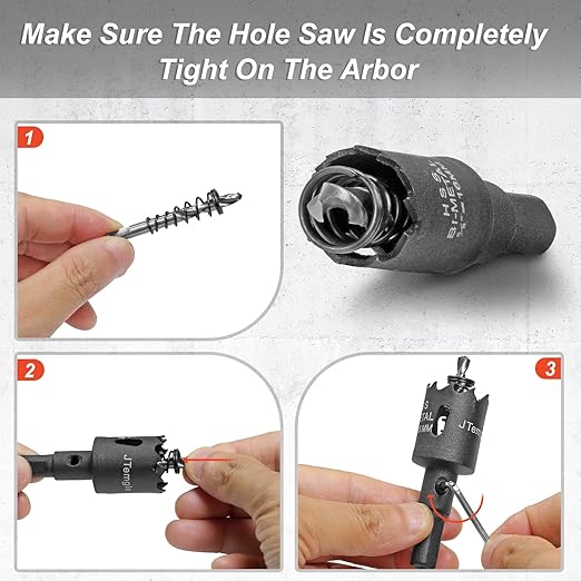 5/8 Inch Hole Saw with 9.1mm Triangle Shank Arbor, JTemgle Bi-Metal Hole Saw Heavy Duty Hole Cutting Tool for Cornhole Boards, Recessed Lights, Wood, Plastic, Drywall & Soft Metal