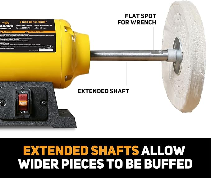 3/4HP Bench Buffer Polisher 4.8A, 8 inch Jewelry Buffer Polisher Machine, 3600 RPM Powerful Bench Polisher with Dual cotton Wheels for Jewelry, Metal, Wood, Jade, Knife, Plastic
