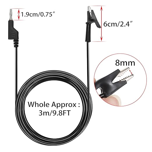 Sumnacon Multimeter Banana Plug to Crocodile Alligator Clip Test Probe, 2PCS 4mm Stackable Colorful Silicone Banana Plug to Alligator Clip Test Probe Lead Wire Cable 3 M/9.8 Ft