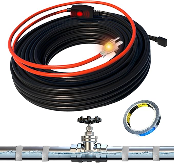 HEATIT Pipe Heating Cable with Thermostat Electric Heating Cable Automatic Heat Tape Pipe Freeze Protected Heated Cable 22 Feet