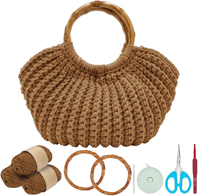 ACRNIGHEET Crochet Bag Kit for Adults Caramel Colored Handbag Crochet Kit for by ACRNIGHEET