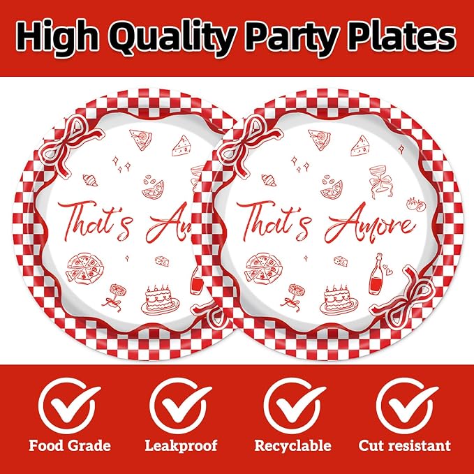 40Pcs That's Amore Party Supplies Red Gingham Bachelorette Paper Plates Napkins - Image 3